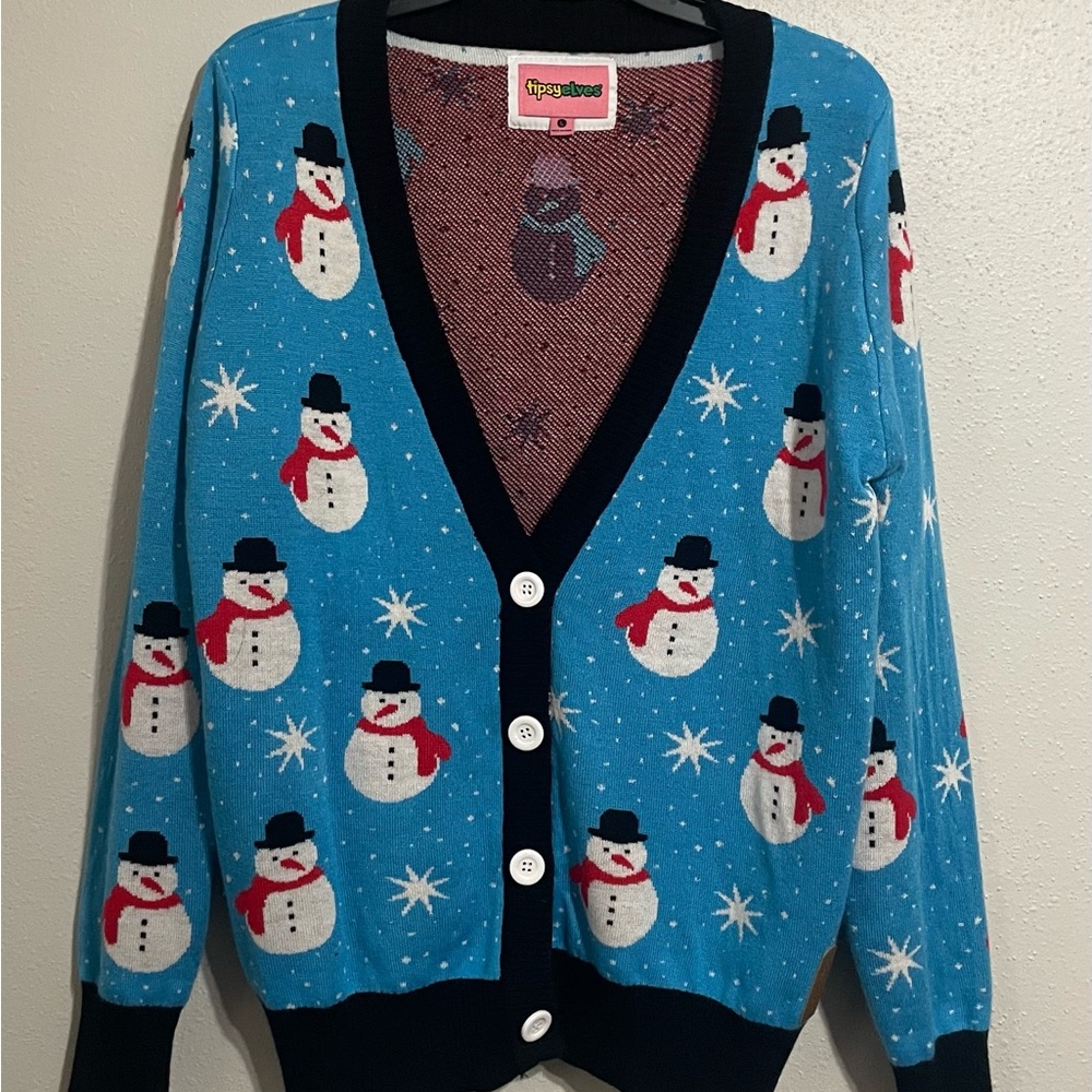 Tipsyelves Woman’s SNAZZY SNOWMAN CARDIGAN SWEATER